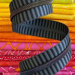 Sassafras Lane Zipper #5, 3 Yards | Wide Black & Grey Stripe Tape, Rainbow Teeth