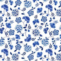 Lewis & Irene Porcelain & Seaglass Fabric by Stuart Hillard | Inky Floral Trails Cream