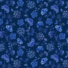 Lewis & Irene Porcelain & Seaglass Fabric by Stuart Hillard | Inky Floral Trails Dark Indigo