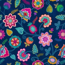Sambramha Fabric By John Scott | Floral Dark Blue