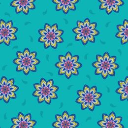 Sambramha Fabric By John Scott | Celebration Flower Turquoise