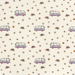 Cotton Rich Jersey Fabric | Peace & Love Camper Van Cream