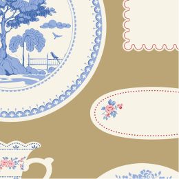 Tilda Something Blue Fabric | Blender - Labels & Ornaments Ochre