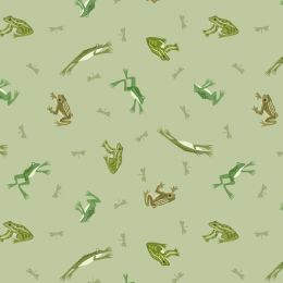 Small Things Rivers & Creeks Fabric | Frogs & Toads Light Green