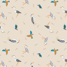 Small Things Rivers & Creeks Fabric | Herons & Kingfisher Cream