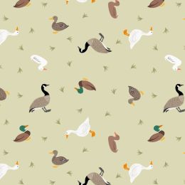 Small Things Rivers & Creeks Fabric | Ducks & Geese Green Cream