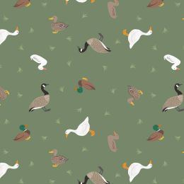 Small Things Rivers & Creeks Fabric | Ducks & Geese Green