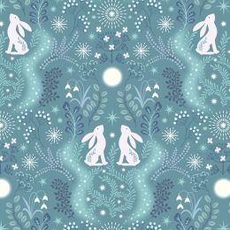 A Winters Moon Lewis & Irene Fabric | Winter Hare Iced Aqua