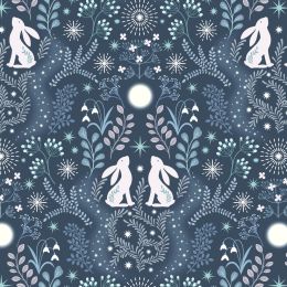 A Winters Moon Lewis & Irene Fabric | Winter Hare Midnight Blue