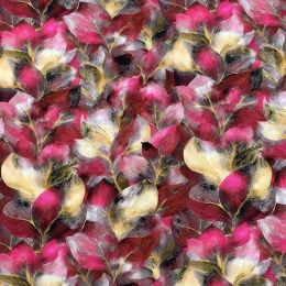 Premium Atelier Viscose Satin Fabric Digital Print | Close Leaf Pink