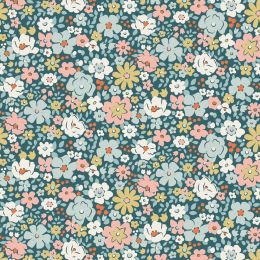 Tilda Village Life Fabric | Esther Petrol 