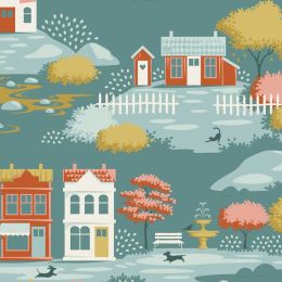Tilda Village Life Fabric | Blender - Village Teal