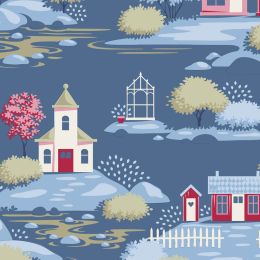 Tilda Village Life Fabric | Blender - Village Blue
