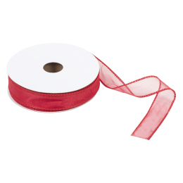 Wire Edged Organza Ribbon | Red, 25mm x 25m Roll