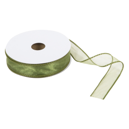 Wire Edged Organza Ribbon | Green, 25mm x 25m Roll