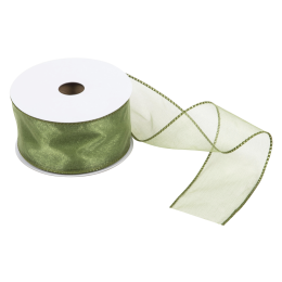 Wire Edged Organza Ribbon | Green, 63mm x 25m Roll