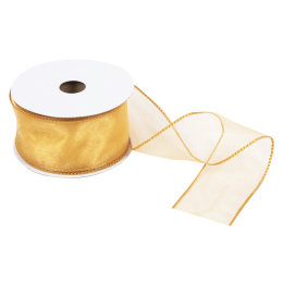 Wire Edged Organza Ribbon | Bright Gold, 63mm x 25m Roll
