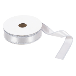 Wire Edged Single Face Satin Ribbon | Light Silver, 25mm x 25m Roll