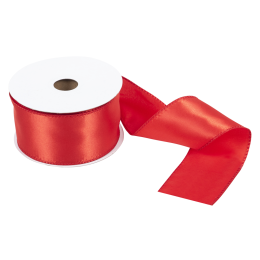 Wire Edged Single Face Satin Ribbon | Red, 63mm x 25m Roll