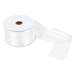 Wire Edged Single Face Satin Ribbon | White, 63mm x 25m Roll