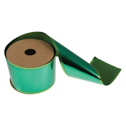 Wire Edged Shiny Metallic Ribbon | Green, 63mm x 10m Roll