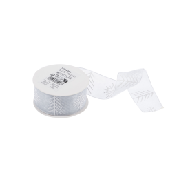 Christmas Printed Organza Ribbon | Tree & Snowflakes, 34mm x 20m