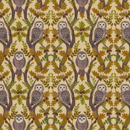 Old Quercus Lewis & Irene Fabric | Wise Owls Light Gold