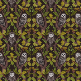 Old Quercus Lewis & Irene Fabric | Wise Owls Dark Oak