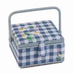 Sewing Box (M): Square: Embroidered Lid: Wild Floral Plaid
