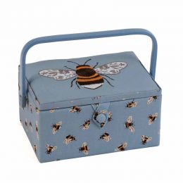 Sewing Box (M): Embroidered Lid: Blue Bees