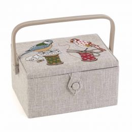Sewing Box (M): Embroidered Lid: Birds on Bobbin