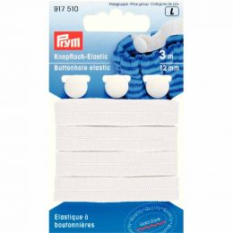 Buttonhole Elastic, 12mm x 3m With Buttons - White | Prym