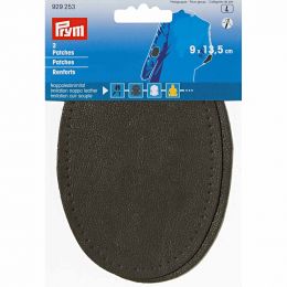 Patches - Sew On - Faux Nappa Leather | Oval 9x13.5cm | Dark Grey
