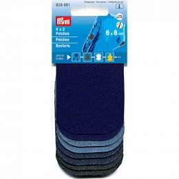 Patches - Iron On - Denim | Rectangular 6x8cm | 4x Set - Blues & Black