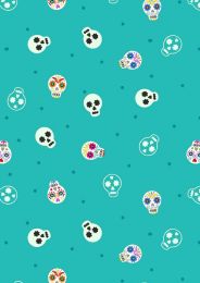 Small Things Glow Fabric | Sugar Skulls Turquoise
