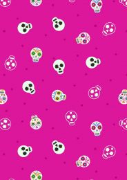 Small Things Glow Fabric | Sugar Skulls Bright Pink