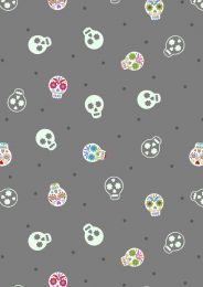 Small Things Glow Fabric | Sugar Skulls Grey