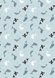 Small Things Polar Animals Fabric | Whales Icy Blue