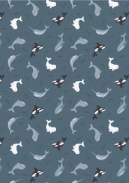 Small Things Polar Animals Fabric | Whales Dark Ocean