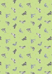 Small Things Polar Animals Fabric | Seals Lime