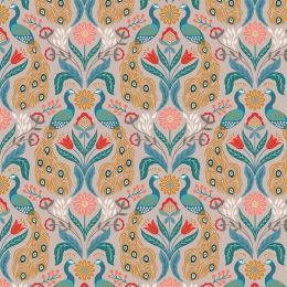 Wintertide Fabric | Peacock Linen - Copper Metallic