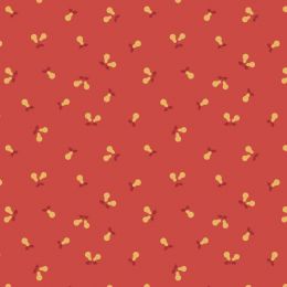 Wintertide Fabric | Pears Red - Gold Metallic