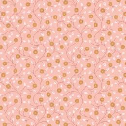 Wintertide Fabric | Flowers Pink - Copper Metallic