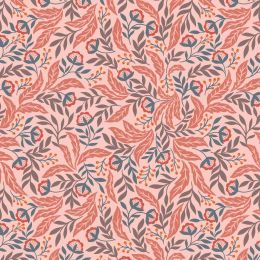 Wintertide Fabric | Leaves Pink - Gold Metallic