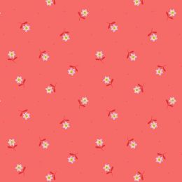 Hibiscus Hummingbird Fabric | Little Flower Dot Coral