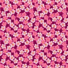 Hibiscus Hummingbird Fabric | Hibiscus Dark Pink