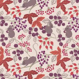 Lewis & Irene Autumn Fields Reloved Fabric | Mice with Berries Cream