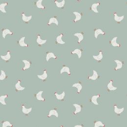 Country Life Fabric | Little Hens Duck Egg