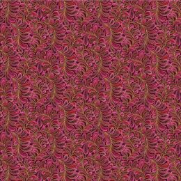 Cat-I-Tude Fabric | Feather Frolic Raspberry - Metallic