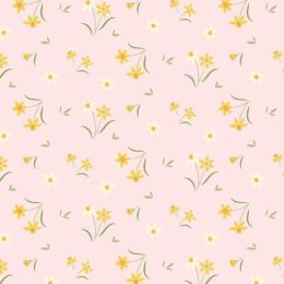 Cassandra Connolly Joys Of Spring Fabric | Daffodil Delight Pastel Pink